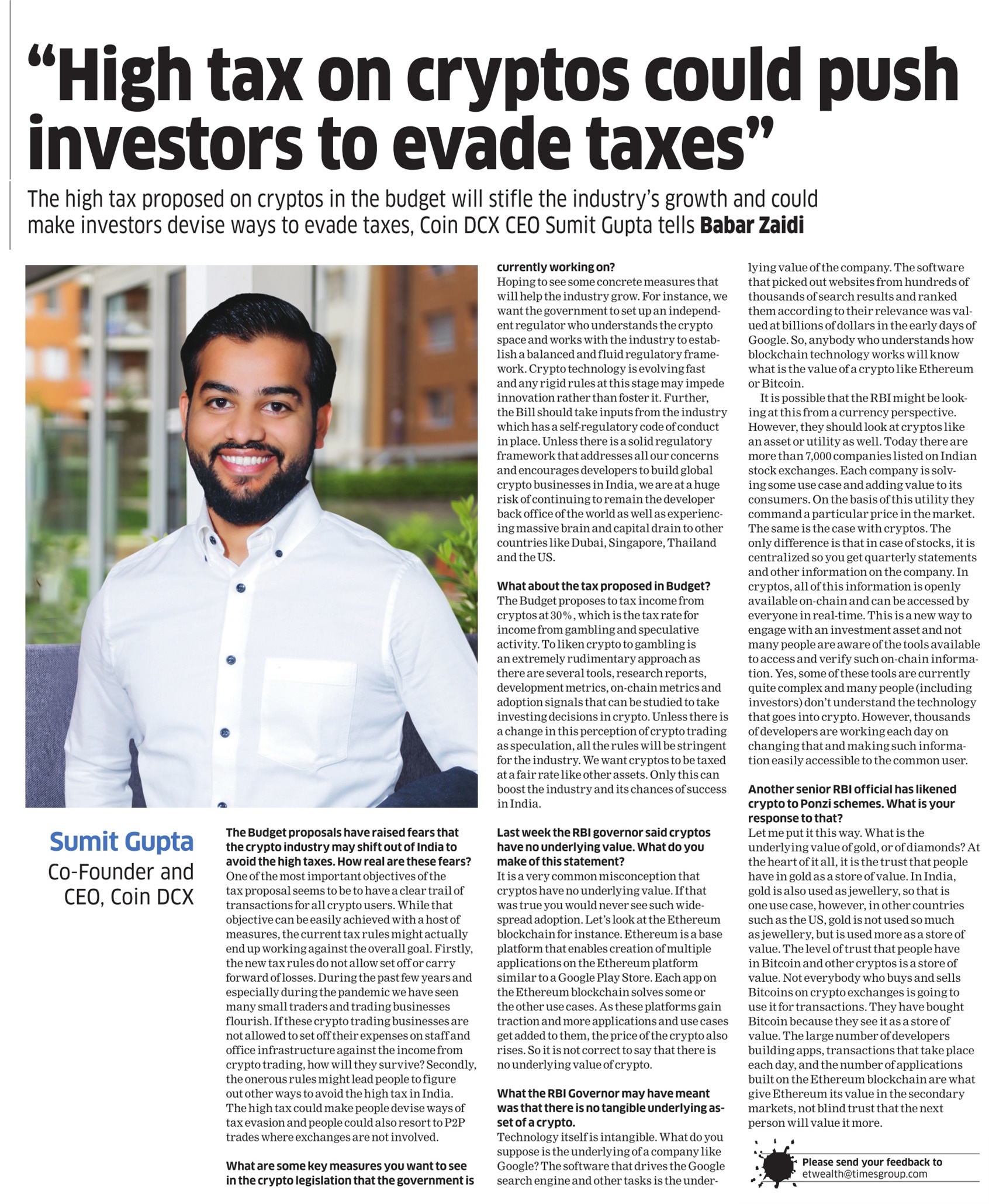 Sumit Gupta Co-Founder and CEO, Coin DCX
